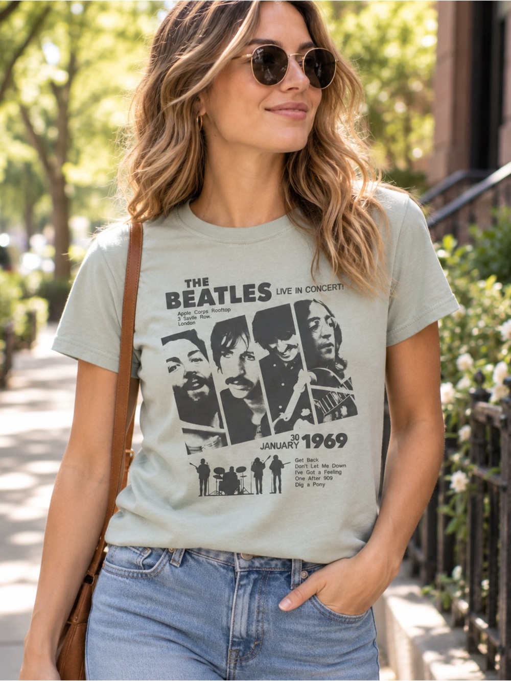 The Beatles Rooftop Concert 1969 Graphic Tee Desert Sage NWT Size S - Picture 5 of 7